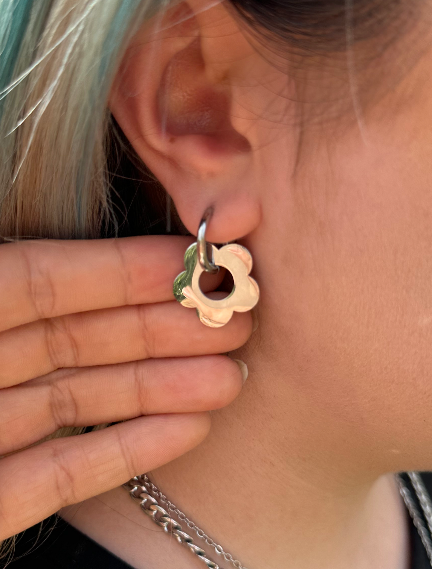 Silver Flower Hoops