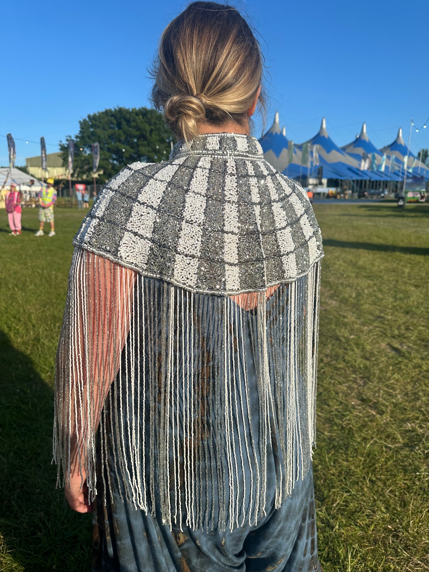 Heavy beaded silver shawl / jacket