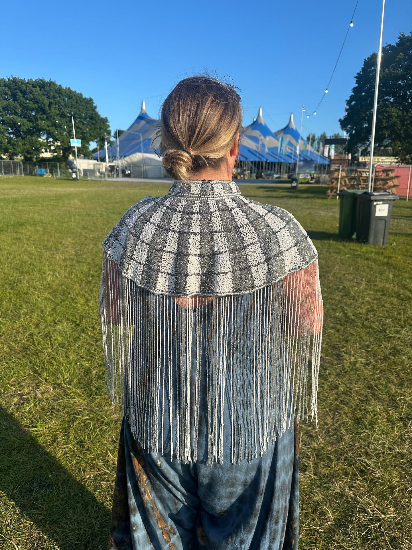 Heavy beaded silver shawl / jacket