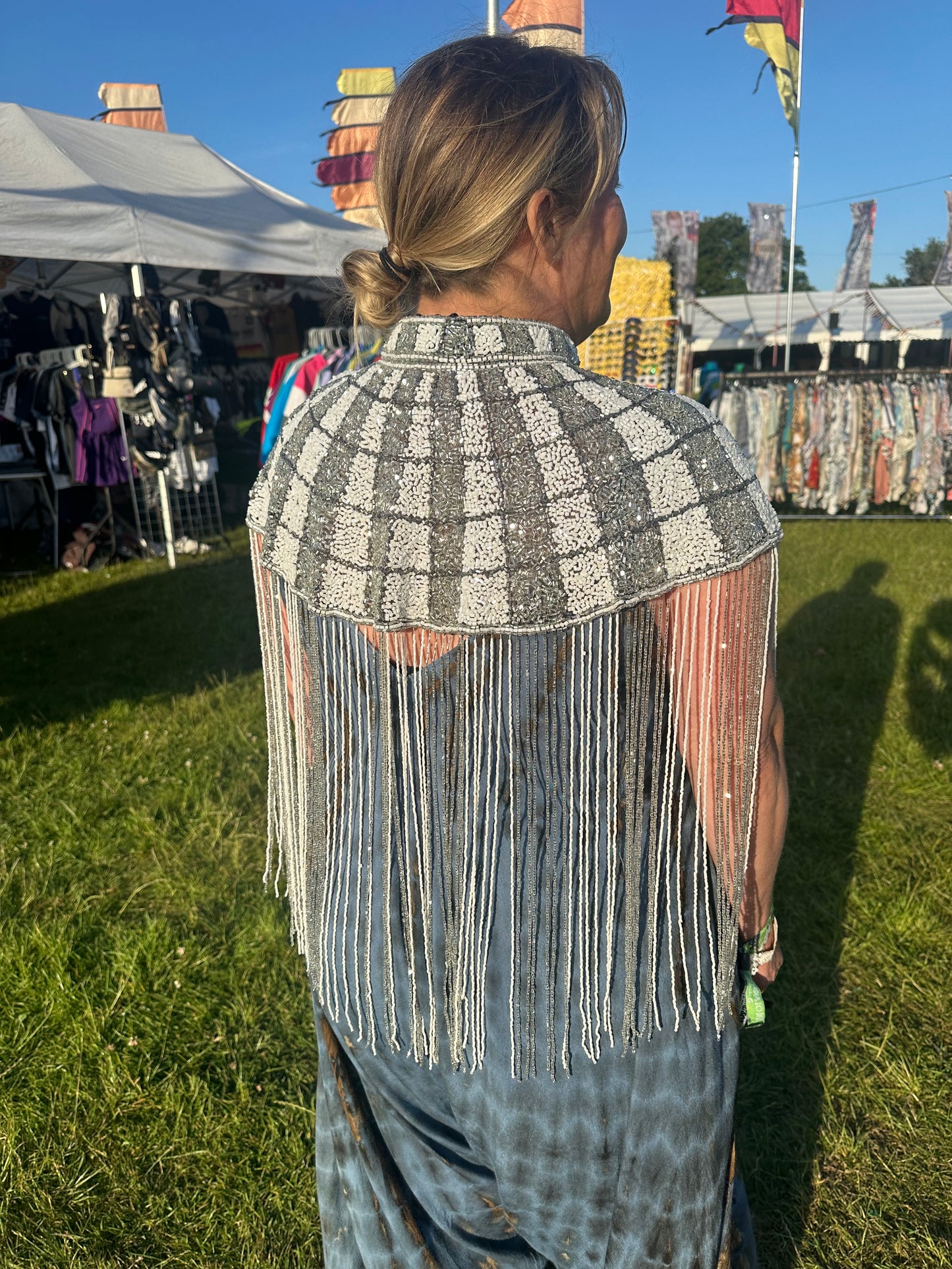 Heavy beaded silver shawl / jacket